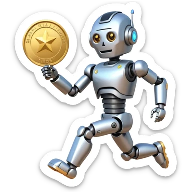 Robot picking running a marathon with gold medal sticker