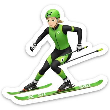 Xc ski racer in green and black clothing. Full body, skate skiing uphill sticker