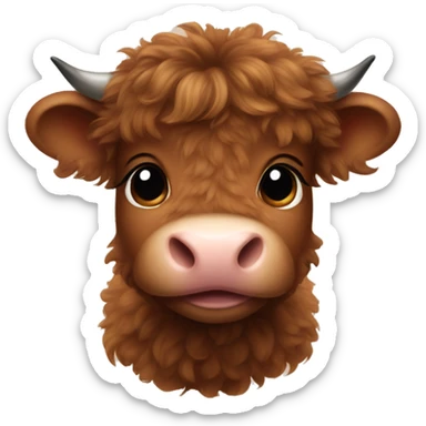brown fluffy baby scottish cow with a small bow on head sticker