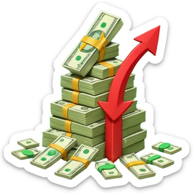 a pile of money infront of strategy paper with red arrow up sticker