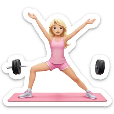 Cinematic Realistic angelic blonde girl stretching in light pink gym sticker