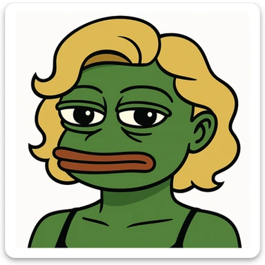 Change the hair to wavy blonde in a bufo style meme. The style should resemble the green bufo frog meme style with concise and meme-like appearance. sticker