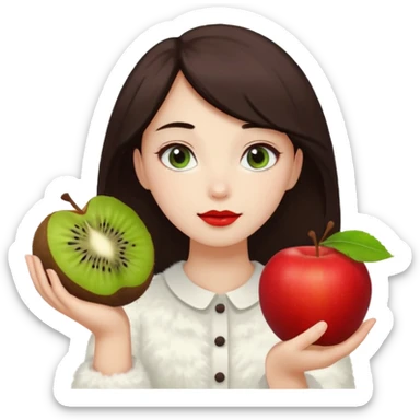 vanila aesthetic girl holding cloud and prune and apple & kiwi sticker