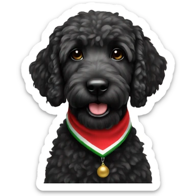 Black golden doodle wearing a Christmas bandana sticker
