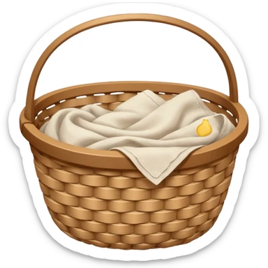 A woven light Brown basket with fresh washed linen sticker