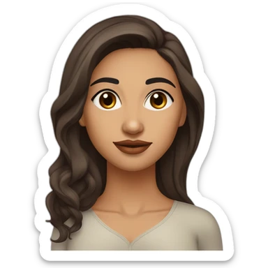 Beautiful Indian young lady with oval face big brown eyes straight medium sized nose full lips widows peak long loose wavy brown hair long eyelashes slightly angled eyebrows sticker