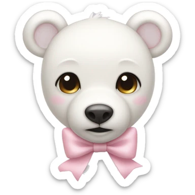 White teddy bear with light pink bow on the ear sticker