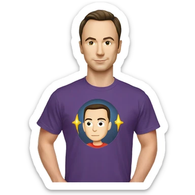sheldon cooper from big bang theory in his flash t shirt sticker