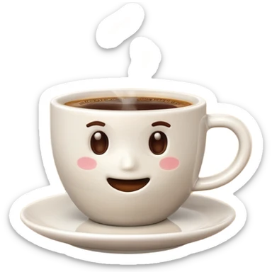 A plain 3D cartoon coffee cup filled with hot coffee, no saucer, light steam rising, glossy ceramic texture, warm soft lighting, realistic Memoji-style on a dark background. sticker