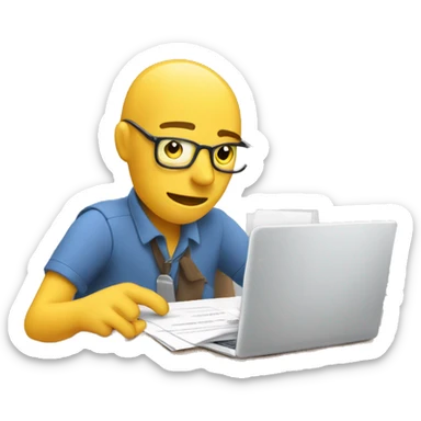 person with many arms filling out paperwork and working on a computer sticker