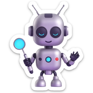 futuristic AI chatbot emoji with metallic texture and antenna sticker