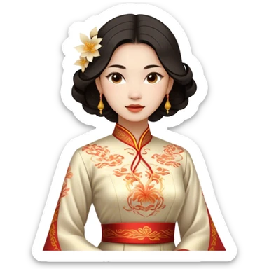 Cinematic Realistic Áo Dài Portrait Emoji, depicted as an elegant traditional Vietnamese dress with flowing graceful lines and delicate patterns, rendered with rich textures and soft ethereal lighting that captures its timeless beauty. sticker