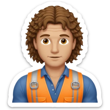 Hot white male builder with curly brown mullet hair and muscles sticker