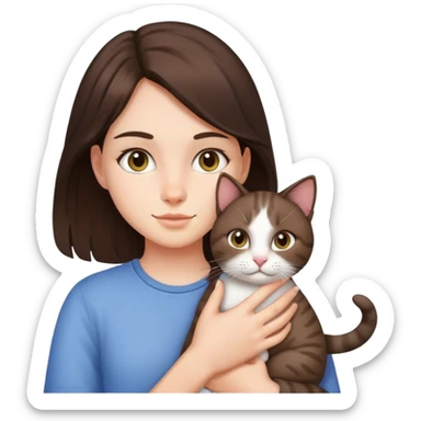 brunette teenager holding cat  sticker