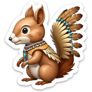 Full Robotic squirrel wearing native American regalia with feathers and beads sticker