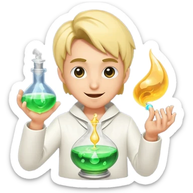 human alchemist winking while swirling glowing potion sticker