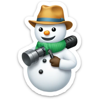 snowman with hat and scarf holding a drill sticker
