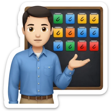 silhouette of a light-haired man standing next to a project board sticker