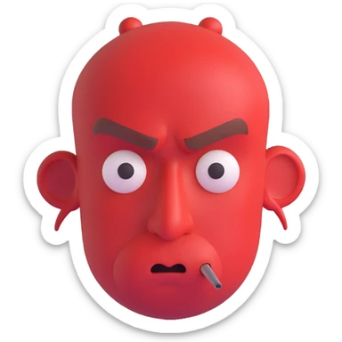 Make the man even more red in 3D emoji style with a round face, frowning expression, steam coming from ears, no background, bold and exaggerated features. sticker