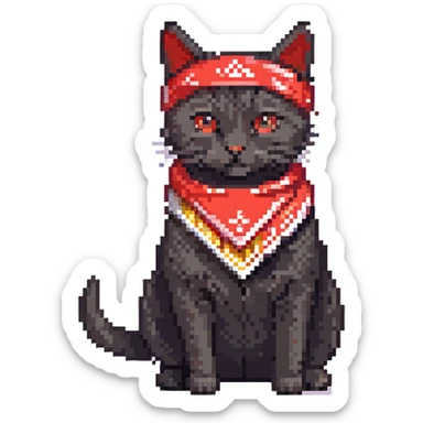 a little black socks cat with two uzis and a red bandana, he's just blasting!
 sticker
