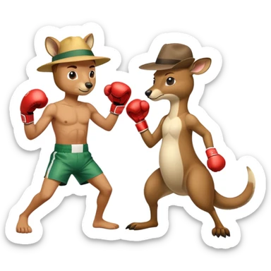 man in an Australian hat boxing with a kangaroo sticker