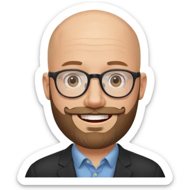 Bald white man with glasses and beard smiling big sticker
