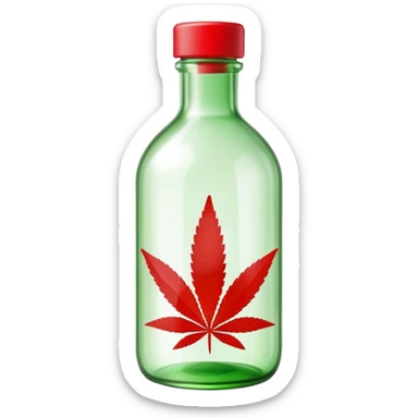 Curved glass bottle in red with a green cannabis leaf printed on it and clearly labeled "red pop" on the bottle sticker