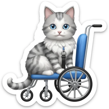 grey and white cat in a cat wheelchair sticker