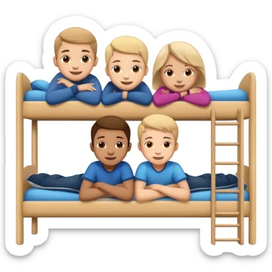 happy kids sitting on a bunk bed sticker