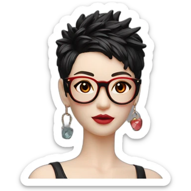 Punk female earrings glasses,red and black short hair, sticker