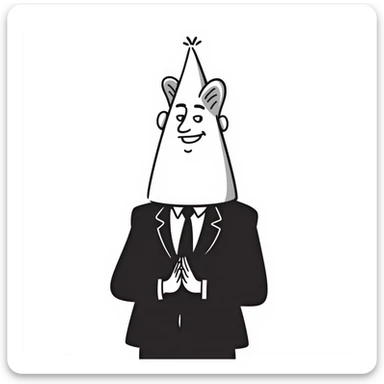 A Coneheads man, cone-shaped head, business attire, hand-drawn doodle style sticker