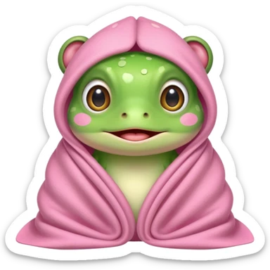 Cute kawaii Frog in a pink blanket sticker