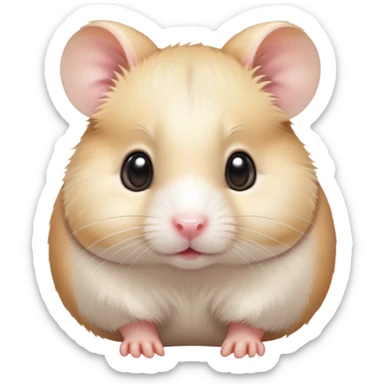 Cinematic Cute Cream Hamster Portrait Emoji, Head tilted playfully and inquisitively, featuring a silky, pristine cream fur with a gentle sheen, round, sparkling dark eyes filled with curiosity, Simplified yet irresistibly adorable features, highly detailed, glowing with a warm, friendly glow, high shine, affectionate and lively, stylized with a touch of whimsy, bright and endearing, soft glowing outline, capturing the essence of a mischievous yet loving hamster, so playful it feels like it could dash out of the screen and into your arms! sticker