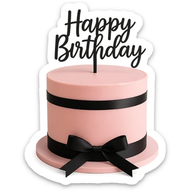 Pink birthday cake with black ribbons, remove background sticker