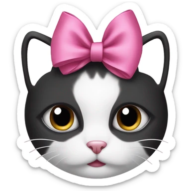 a black and white cat with a pink bow around its neck  sticker