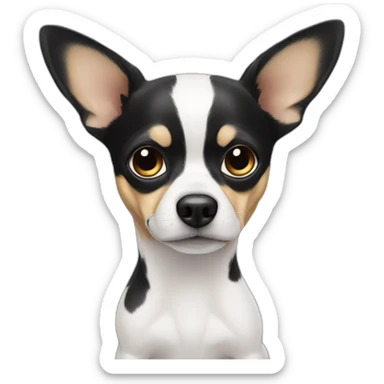 Dog staring at camera chihuahua white with black patch’s around eyes and black ears sticker