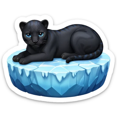 black panther curled up on an iceberg, emoji style sticker