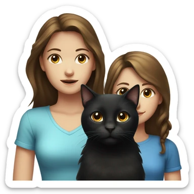 Black cat with a brown-haired girl with blue-eyed girl sticker