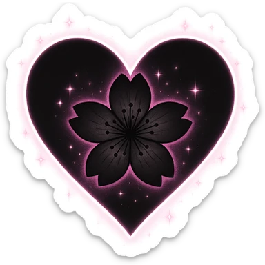 goth sakura black heart with glowing pink outline and magical sparkles, remove background sticker