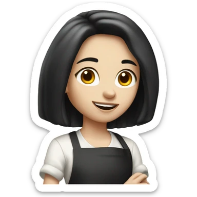 Pale girl with long black hair cooking dinner  sticker
