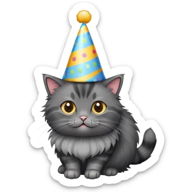 Fluffy black black grey cat birthday  sticker