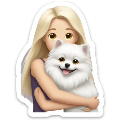 White skin girl hug white Pomeranian sticker