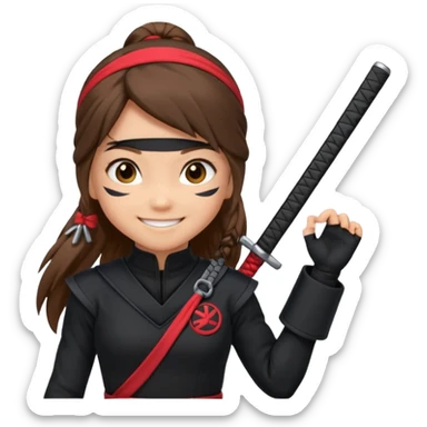 i need girl ninja smile with long brown hair with black costume with name mabel sticker