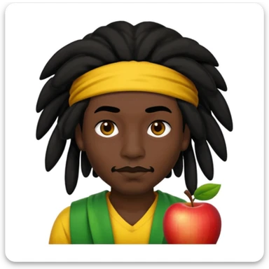 a man with black skin, black hair, black eyes, black eyebrows, black nose, brown lips, and rasta hair, apple emoji style, no text sticker