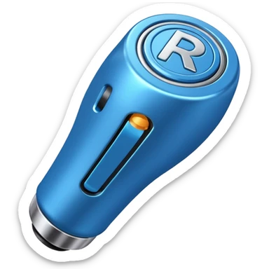 blue car gear shift stick with R for reverse highlighted sticker