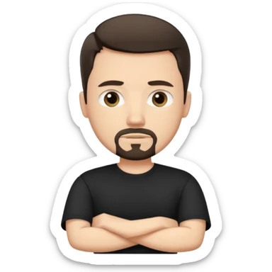 White man with short dark hair and goatee and neutral expression with his arms folded sticker