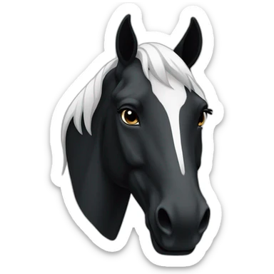 black horse’s head with white sticker