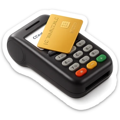 Make the payment terminal look modern and up-to-date in skeuomorphism style with no background. The style should reflect realistic textures and subtle shadows typical of skeuomorphism, emphasizing a polished and tactile appearance with a transparent background. sticker