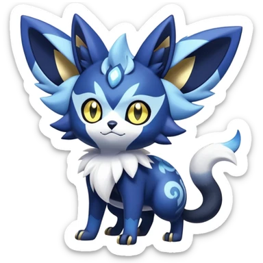 Shiny mExotic Colorfulj Excessive Mysterious Gothic Meowstic-Zorua-Noibat-Pokémon-Fakémon-hybrid-creature (full body) with pattern-markings with golden eyes sticker