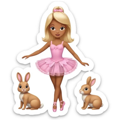 Brown skin blonde hair barbie ballerina with bunny  sticker